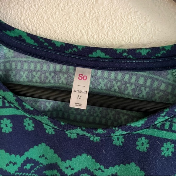SO Intimates Navy Blue and Green Cozy Fleece Like Pajama Set Joggers Size Med - Picture 4 of 10